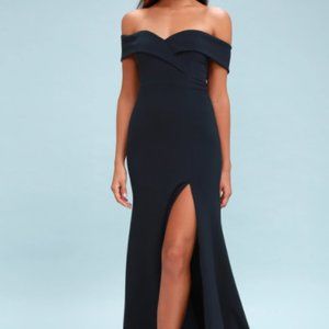 Lulus Song of Love Navy Blue Off-the-Shoulder Maxi Dress - SMALL